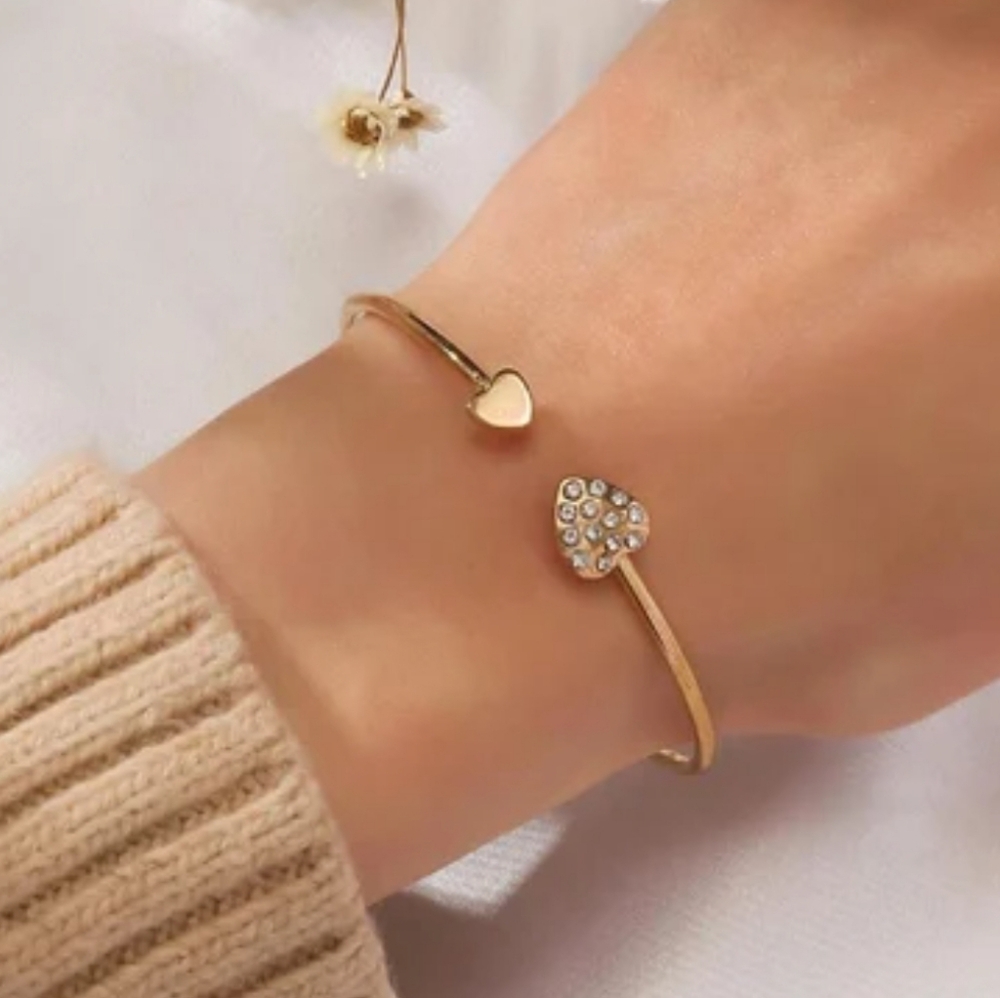 Rhinestone Heart Cuff Bangle Bracelet